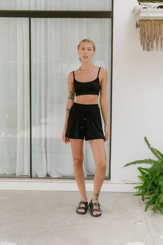 Shorts Laço Canelado Preto