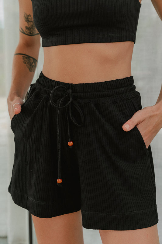 Shorts Laço Canelado Preto