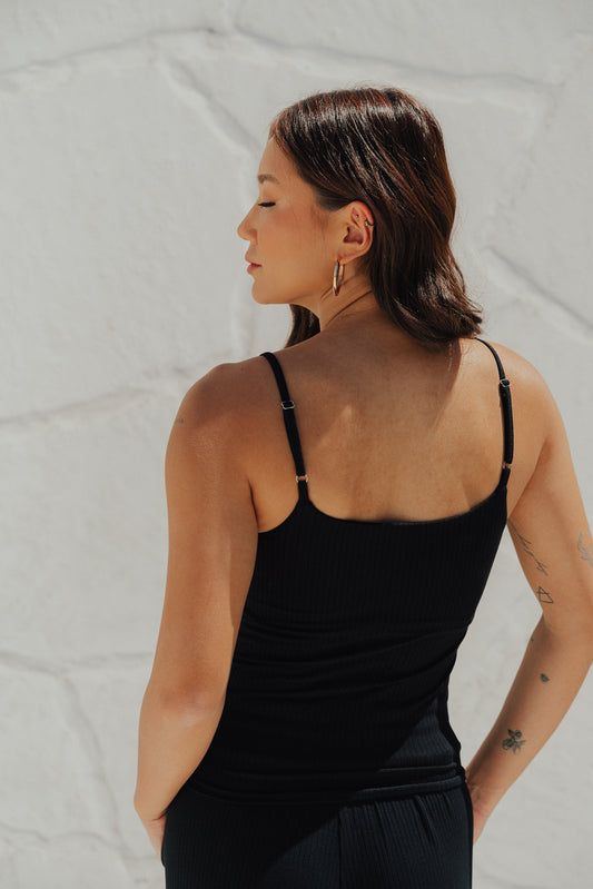 Regata Alça Canelada Preto