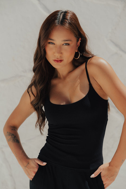 Regata Alça Canelada Preto