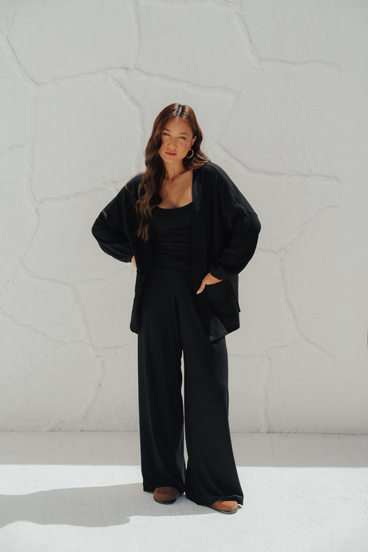 Casaco Amplo Tricot Preto