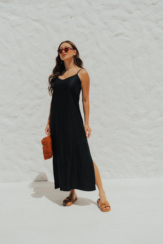 Vestido Longo Fenda Preto