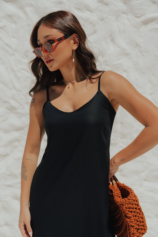 Vestido Longo Fenda Preto