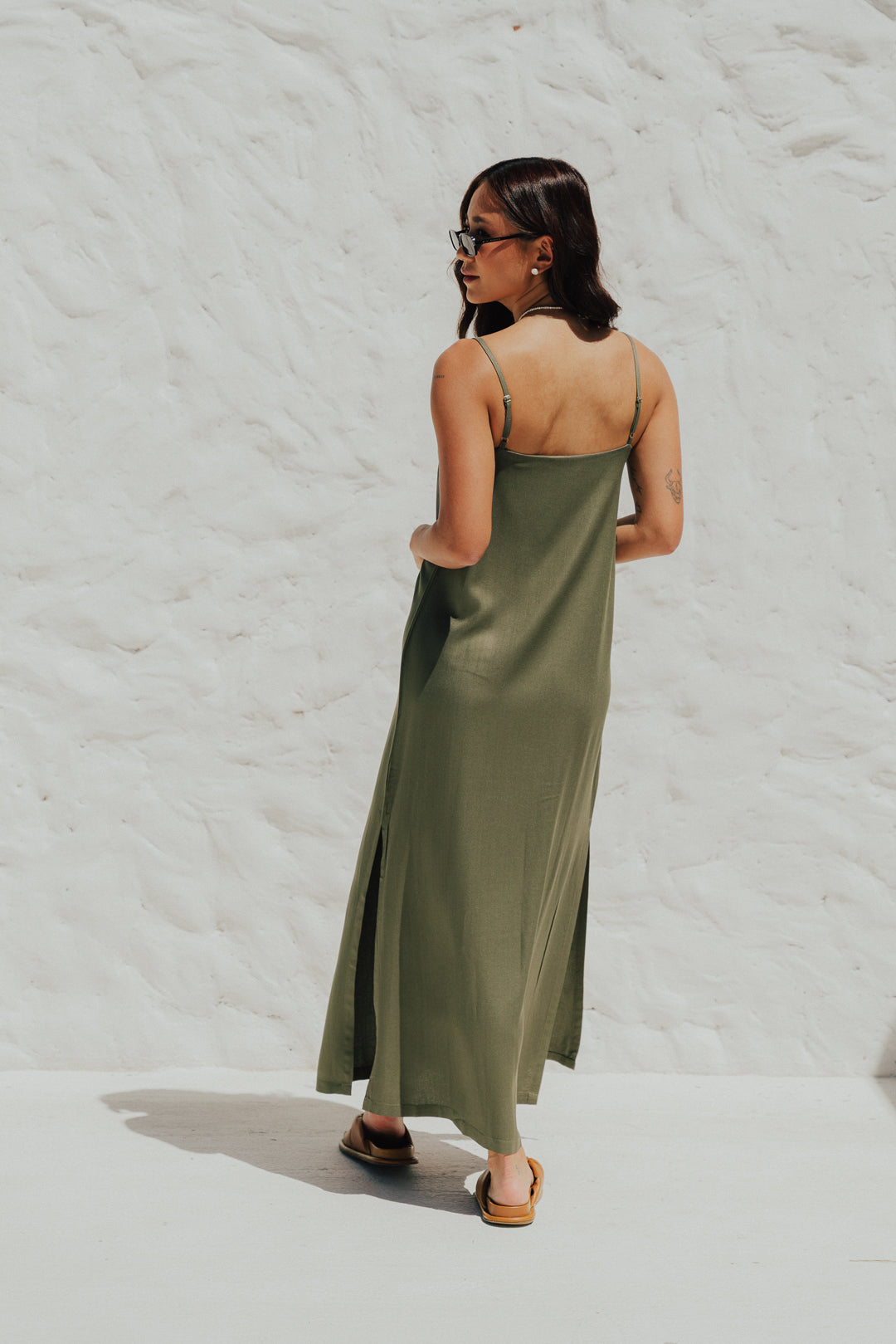 Vestido Longo Fenda Oliva