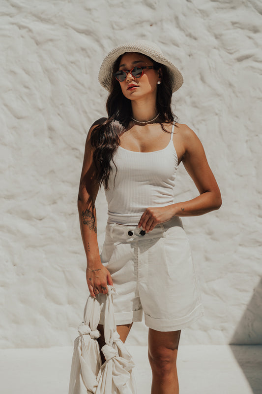 Shorts Linho Botão Off White