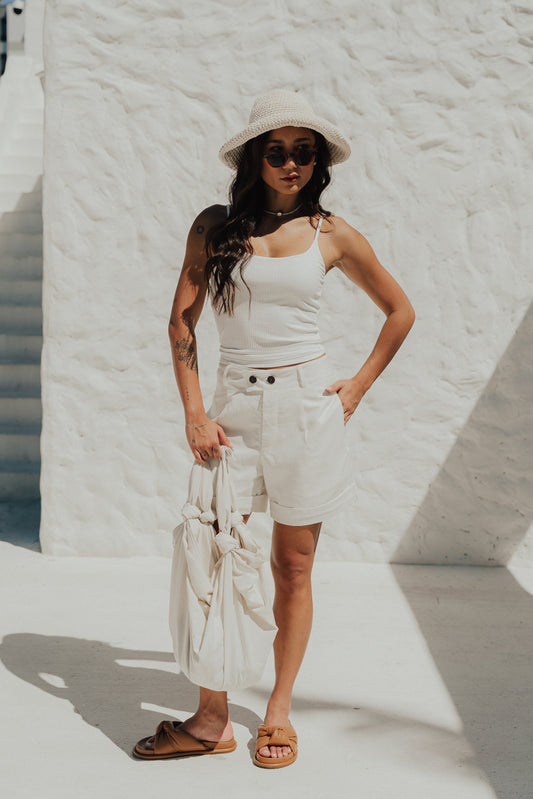 Shorts Linho Botão Off White