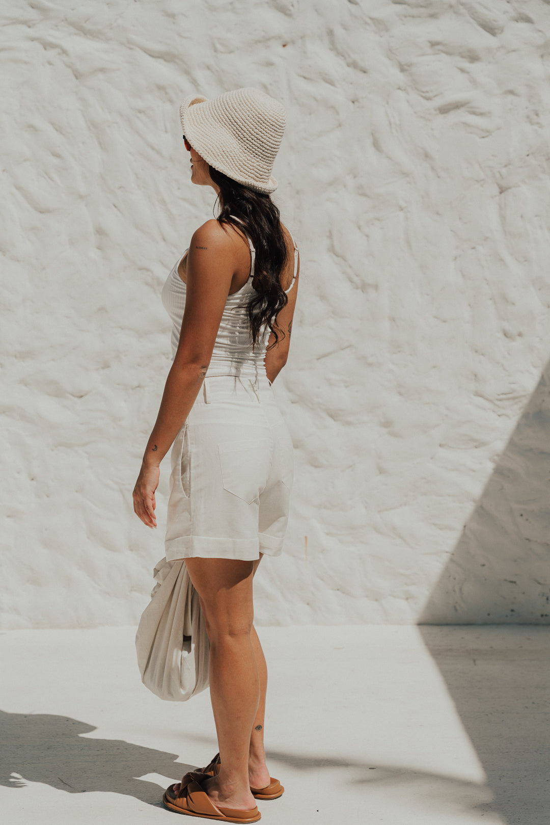 Shorts Linho Botão Off White