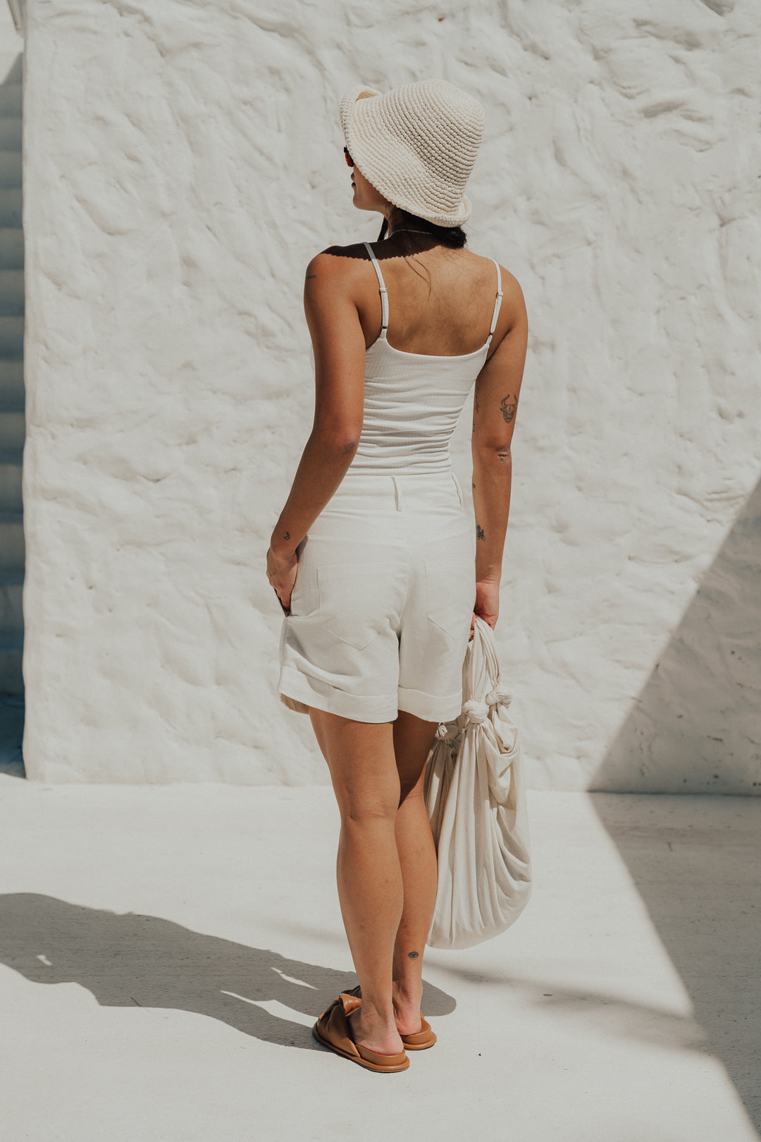 Shorts Linho Botão Off White