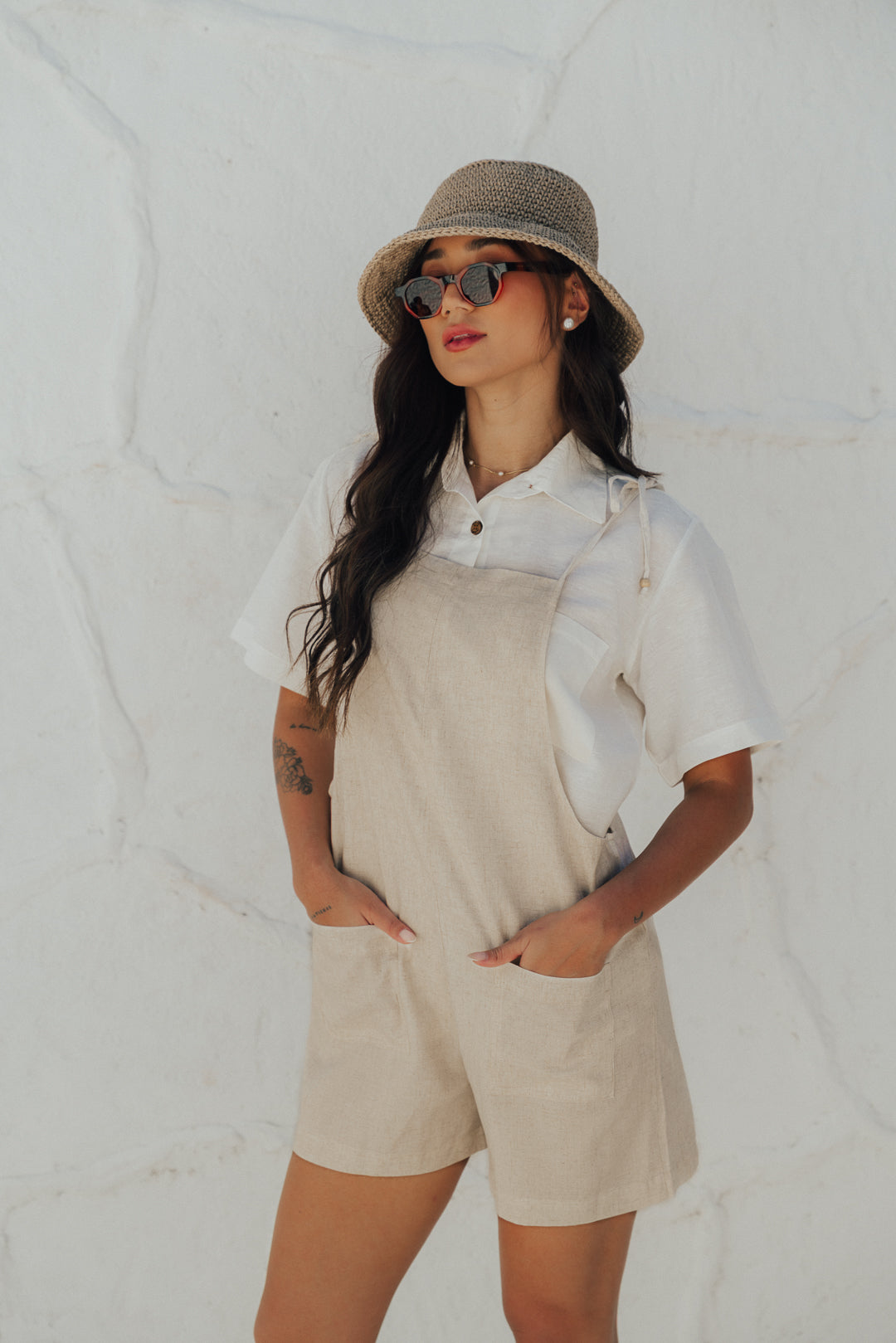 Jardineira Shorts Natural