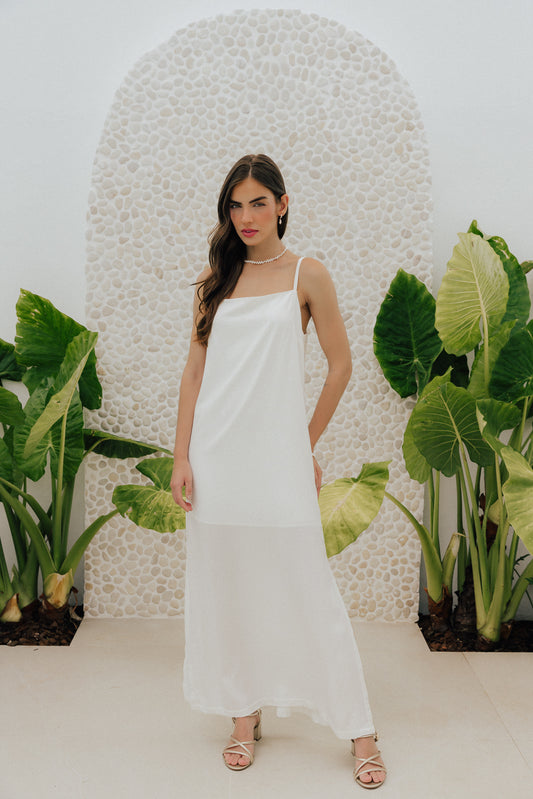 Vestido Longo Quadrado Off White