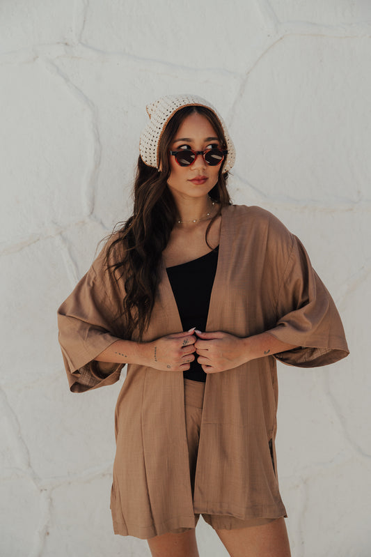 Kimono Reto Fenda Cappuccino