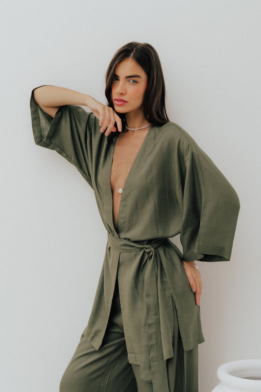 Kimono Reto Fenda Oliva