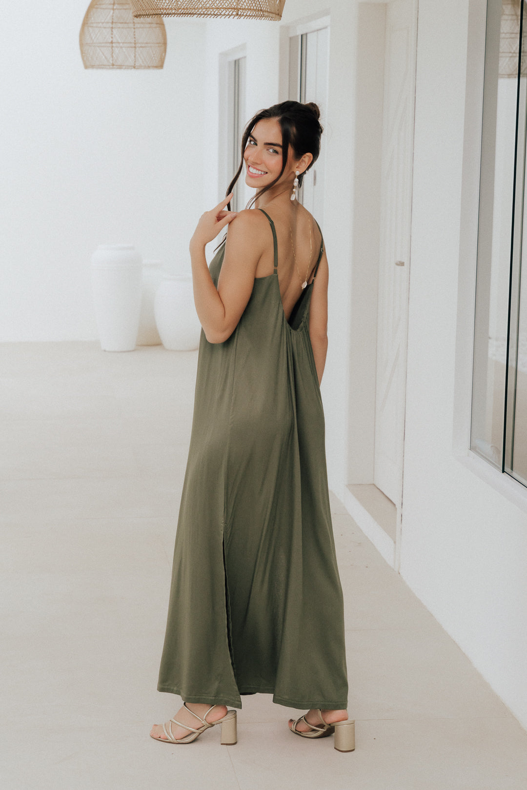 Vestido Longo Quadrado Oliva