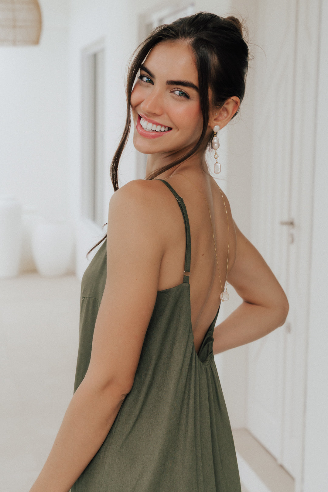 Vestido Longo Quadrado Oliva