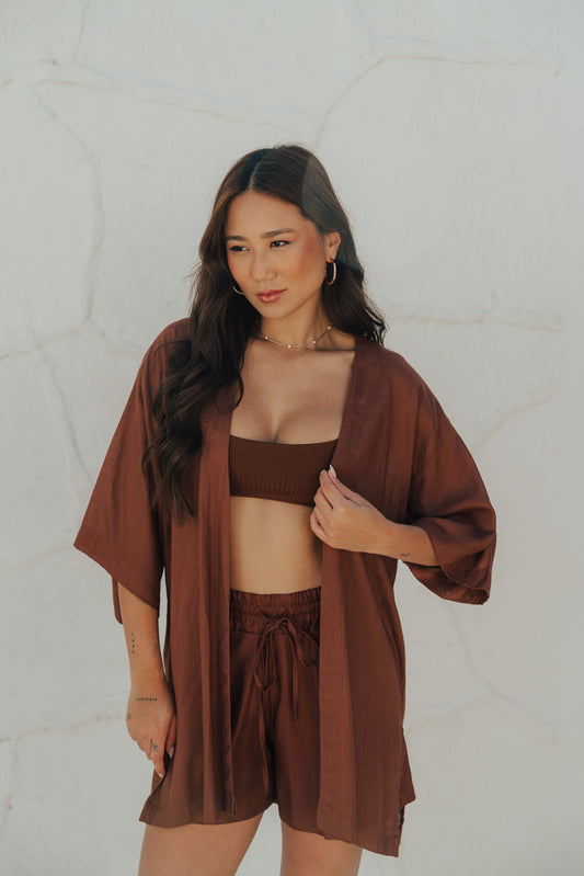 Kimono Reto Fenda Café