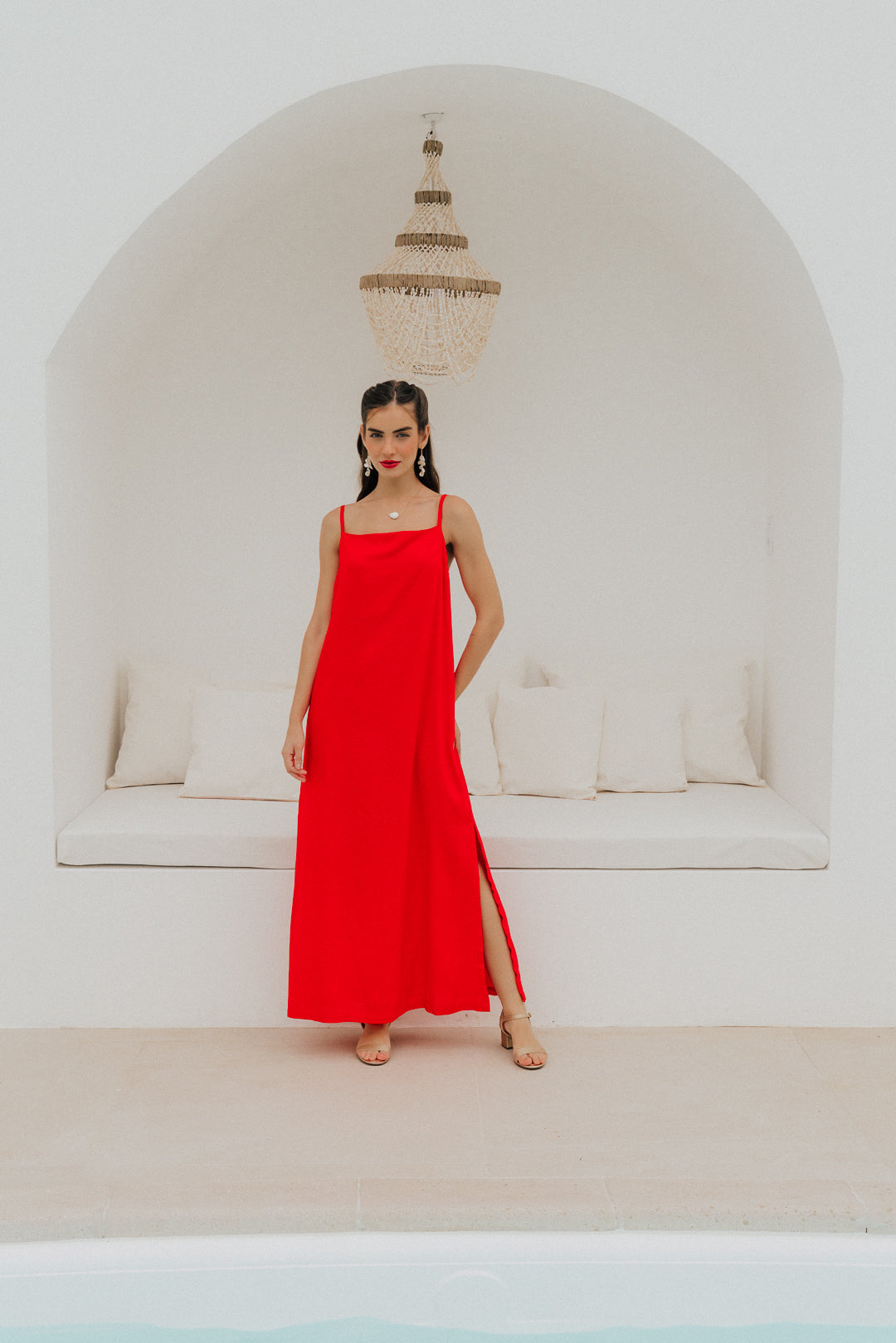 Vestido Longo Quadrado Cereja