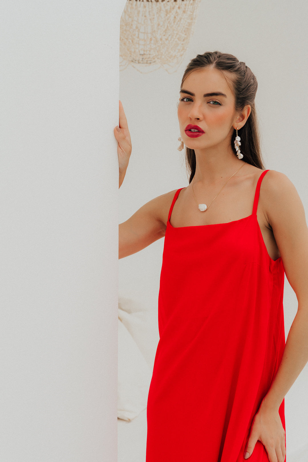 Vestido Longo Quadrado Cereja