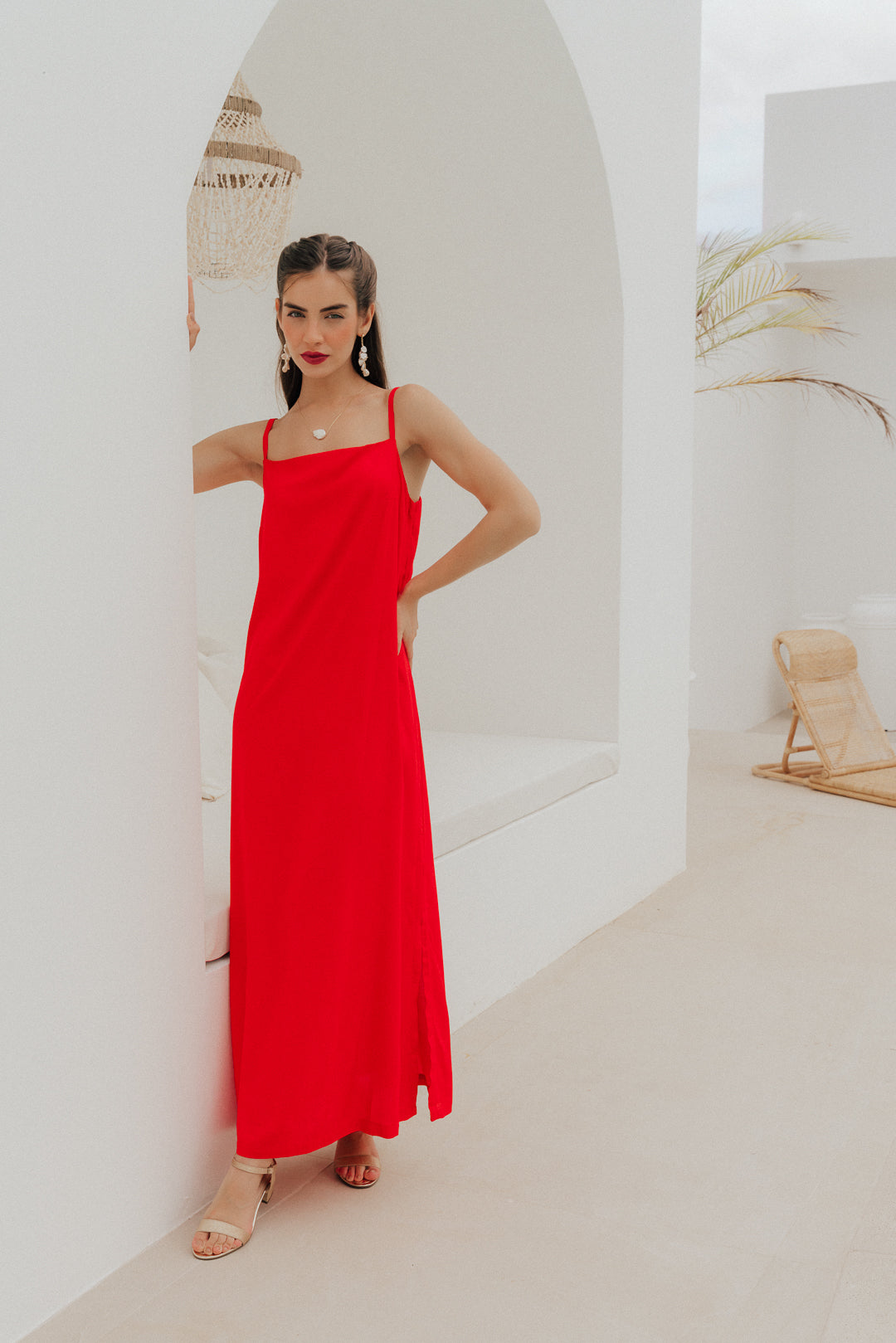 Vestido Longo Quadrado Cereja