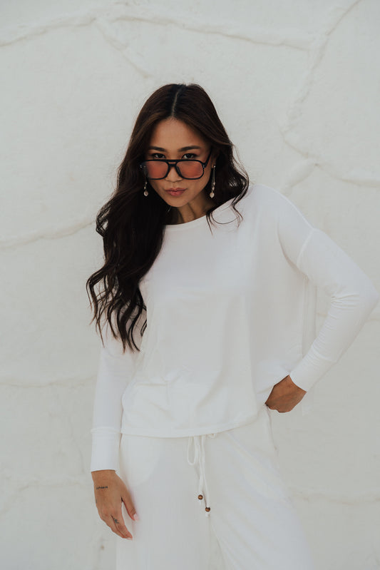 Blusa Quadrada Fenda Moletinho Off White