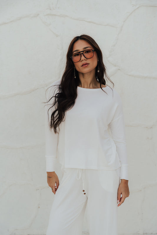 Blusa Quadrada Fenda Moletinho Off White