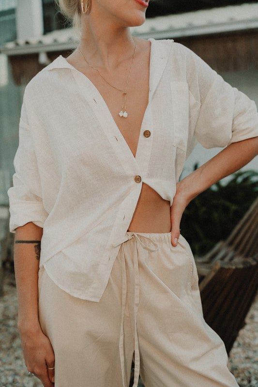 Camisa Linho M/L Off White